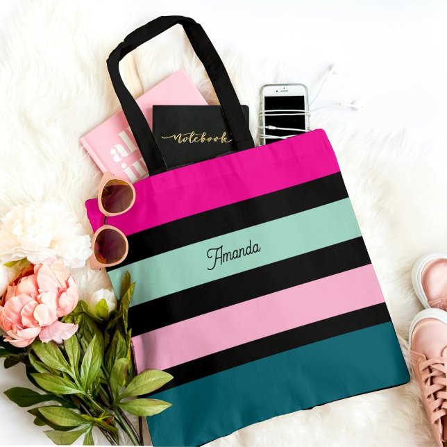 Tote Bag Plutôt minimal rayé multicolore (Créateur téléchargé)