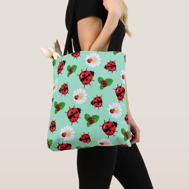 Tote Bag Pneuka rouge mignon point Ladybug fleur été Fille (De près)