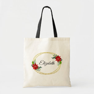 Tote Bag Poinsettia Floral Géométrique Cadre Or Bridesmaid