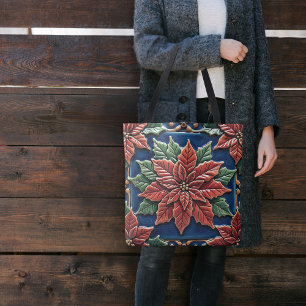 Tote Bag Poinsettia sur Bleu
