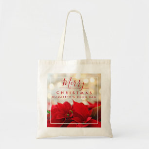 Tote Bag Poinsettias rouges avec Golden Bokeh Noël