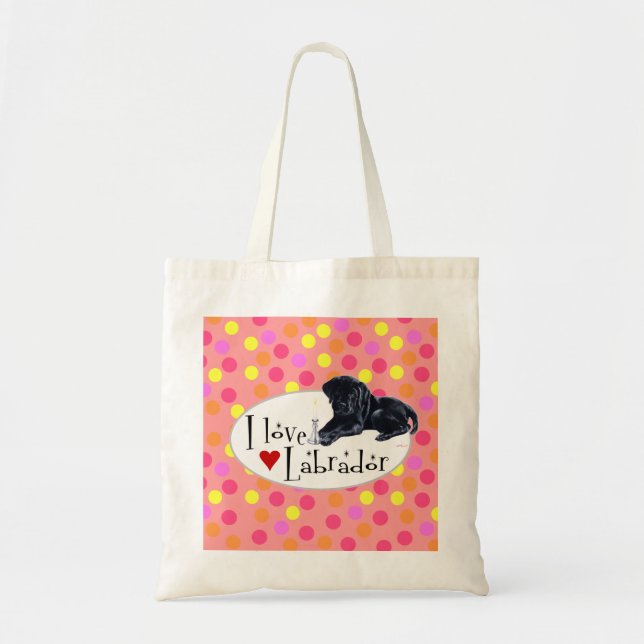 Tote Bag Point de polka noir de chiot de Labrador (Devant)