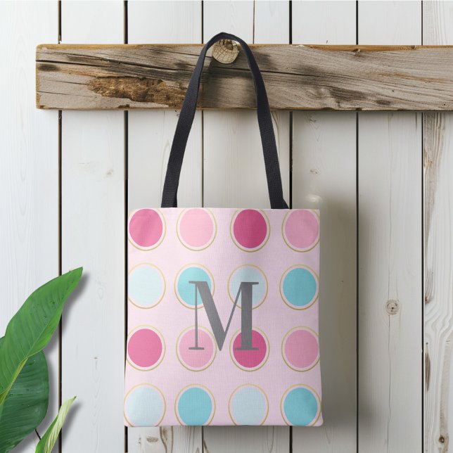 Tote Bag Point rose et bleu monogramme (Créateur téléchargé)
