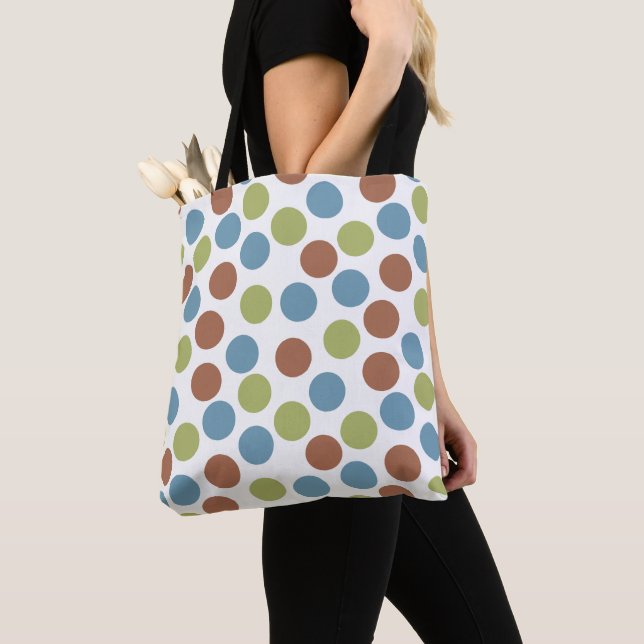Tote Bag Points bleus, verts et Brown (De près)