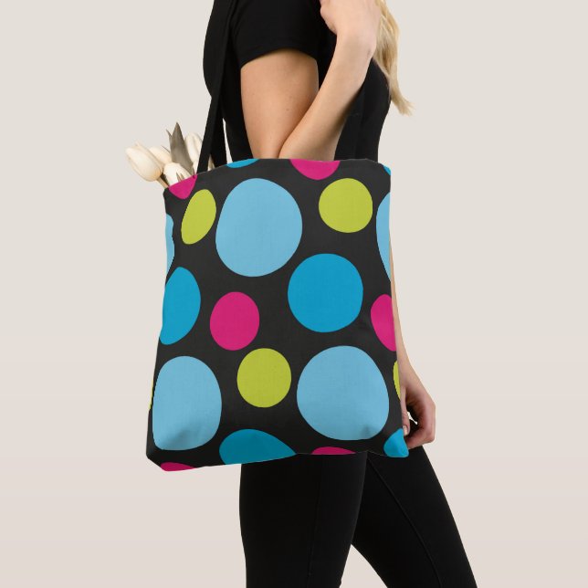 Tote Bag Points colorés tendance moderne Motif rose bleu am (De près)