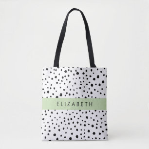 Tote Bag Points dalmatiens, Spots, Noir et Blanc, Votre nom