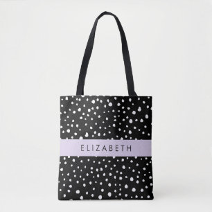 Tote Bag Points dalmatiens, Spots, Noir et Blanc, Votre nom