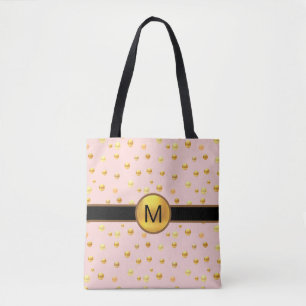 Tote Bag Points dorés sur fond rose