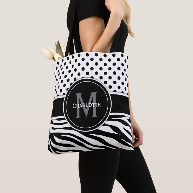 Tote Bag Points noirs et blancs et impression d'animal (De près)