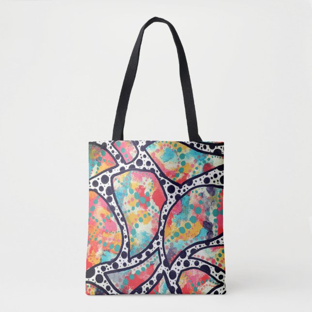 Tote Bag Points, points et lignes funky gais Art original (Devant)