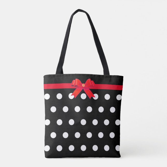 Tote Bag Pois blancs élégants au ruban rouge (Dos)