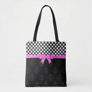 Tote Bag Pois Blancs Et Cuirs Noirs