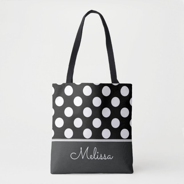 Tote Bag Pois blancs| Personnalisé (Devant)