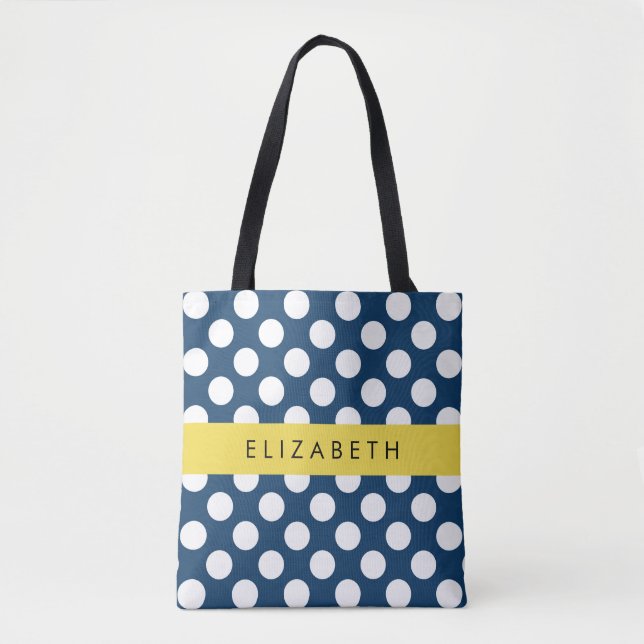 Tote Bag Pois Bleus de la Marine, Motif Pot Polka, Votre No (Devant)