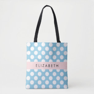 Tote Bag Pois Bleus, Motif Polka Dot, Votre Nom