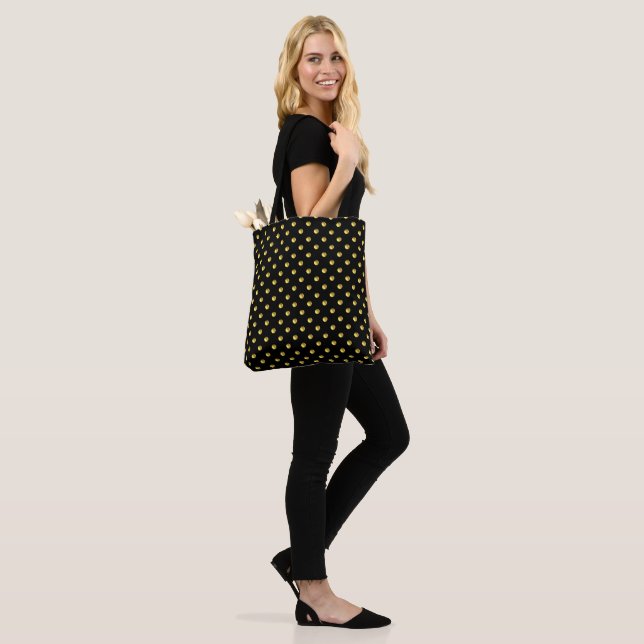 Tote Bag Pois d'or en noir (Sur le modèle)