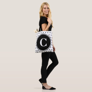 Tote Bag Pois noir monographique blanc
