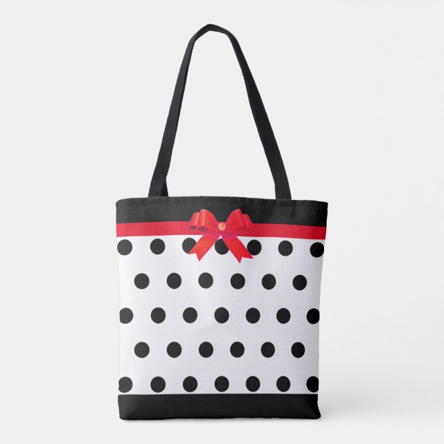 Tote Bag Pois noirs élégants avec ruban rouge (Dos)