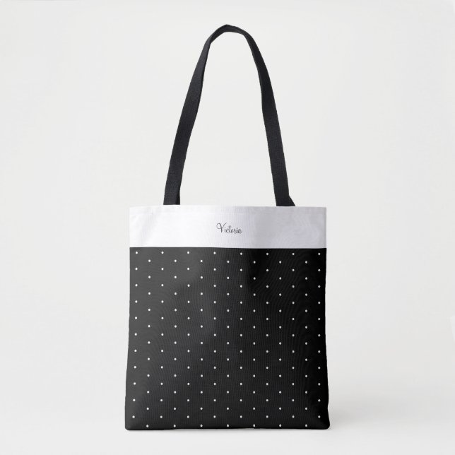 Tote Bag Pois Polka Black sur l'épaule (Devant)