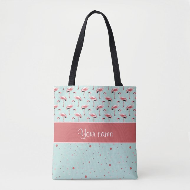 Tote Bag Pois rose personnalisé de Flamants roses (Devant)