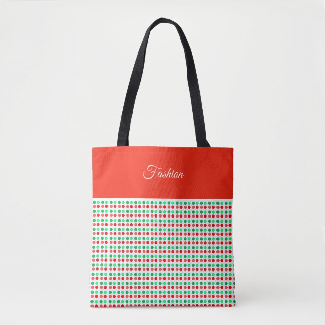 Tote Bag Pois tendance rouge et vert (Devant)