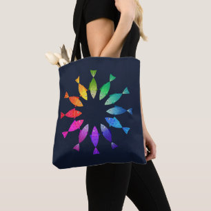 Tote Bag Poisson arc-en-ciel dans l'océan motif coloré mign