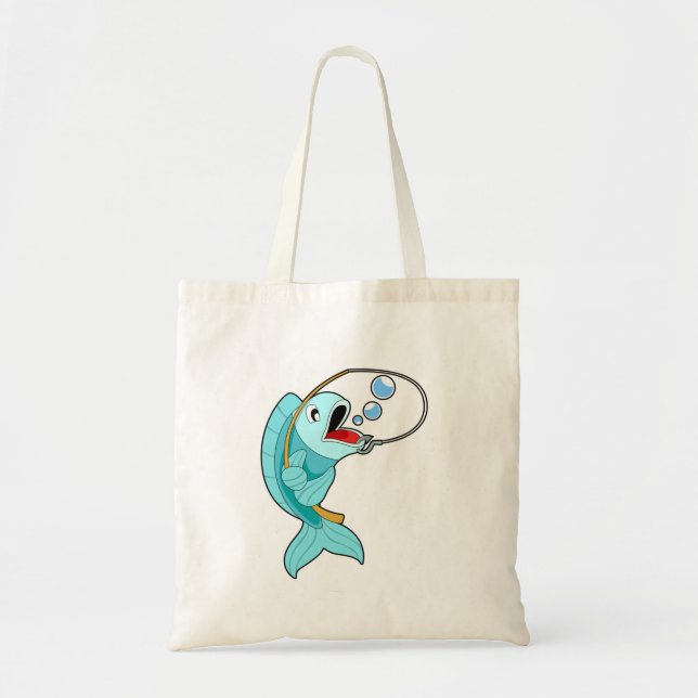 Tote Bag Poisson avec canne à pêche (Devant)