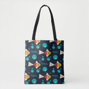 Tote Bag Poisson coloré avec vagues dans la mer. Géométrie