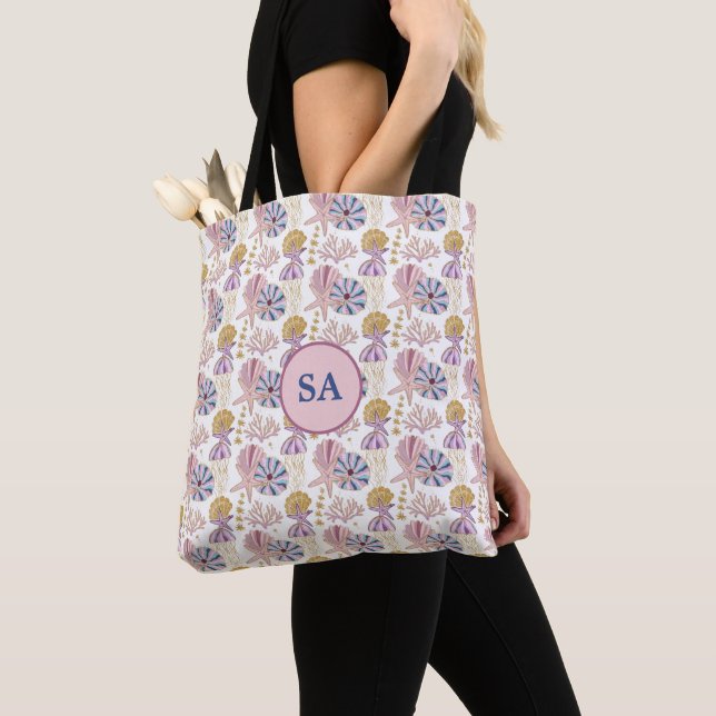 Tote Bag Poisson-étoile personnalisé Coquille bleu violet r (De près)