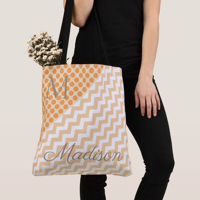 Tote Bag Poisson Orange Pots tendance Zig Girly Nom Monogra (De près)