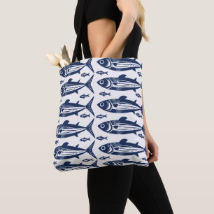 Tote Bag Poisson sardin tendance bleu et blanc