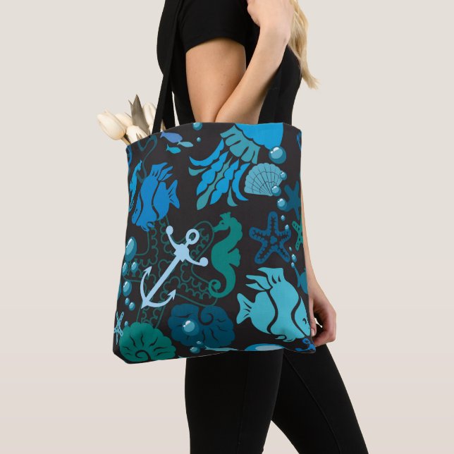 Tote Bag Poisson sous-marin et coquilles marines (De près)