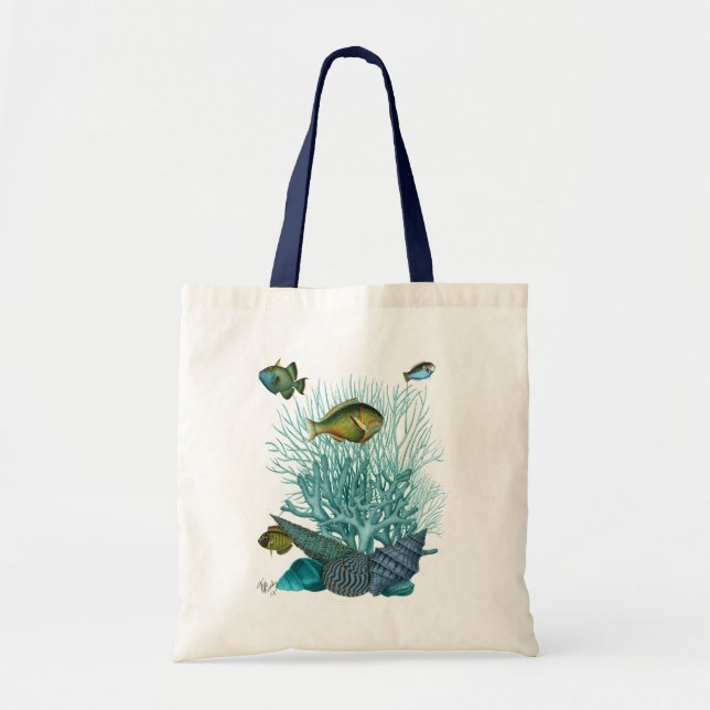 Tote Bag Poissons Bleus Coques et Coraux (Devant)