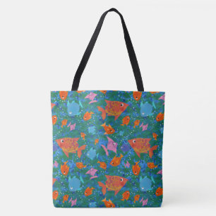 Tote Bag Poissons en mer, coloré, Motif amusant