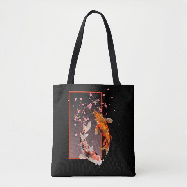 Tote Bag Poissons et fleurs japonais Koi (Devant)