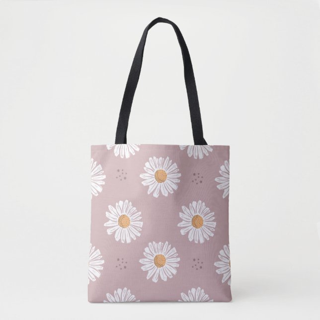 Tote Bag Poitrine rose : Motif à répétition florale. (Devant)