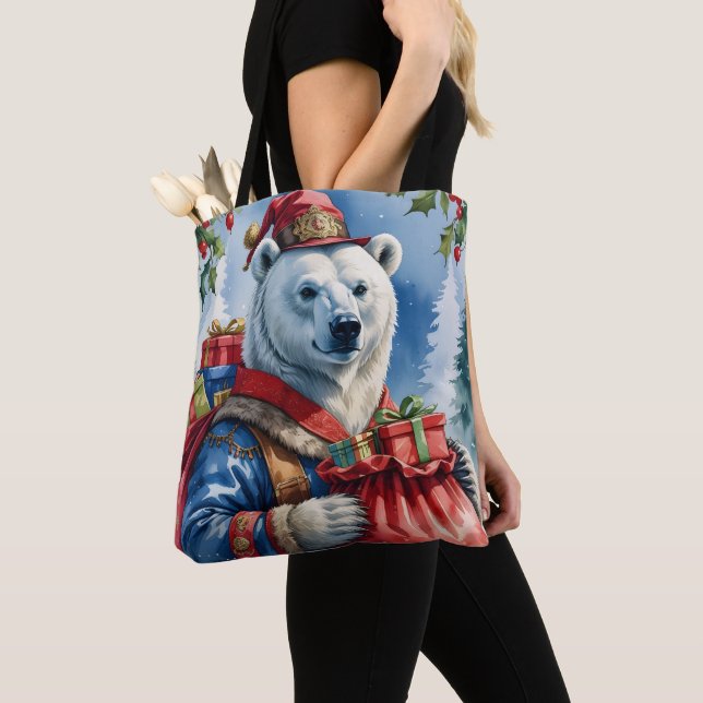Tote Bag Polaire Ours Père Noël Design de Noël (De près)