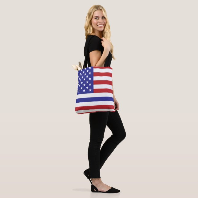 Tote Bag police mince ligne bleue américains drapeau améric (Sur le modèle)