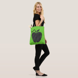 Tote Bag Polka noir et blanc Pointe Pomme Enseignants verts