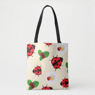 Tote Bag Polka rouge mignon point Ladybug Fleur de margueri
