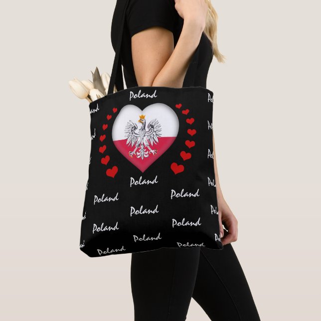 Tote Bag Pologne Drapeau & Coeur, drapeau polonais mode/spo (De près)