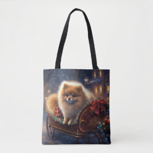Tote Bag Pomeranian Fêtes de Noël Brosserie