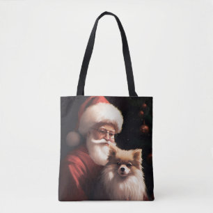 Tote Bag Poméranie avec le Père Noël Noël Festif