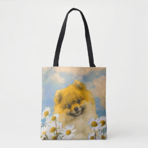 Tote Bag Poméranien dans Daisies Peinture - Art Chien origi