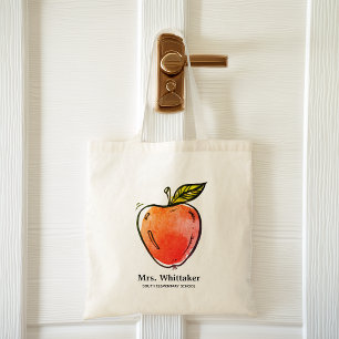 Tote Bag Pomme aquarelle enseignant personnalisé