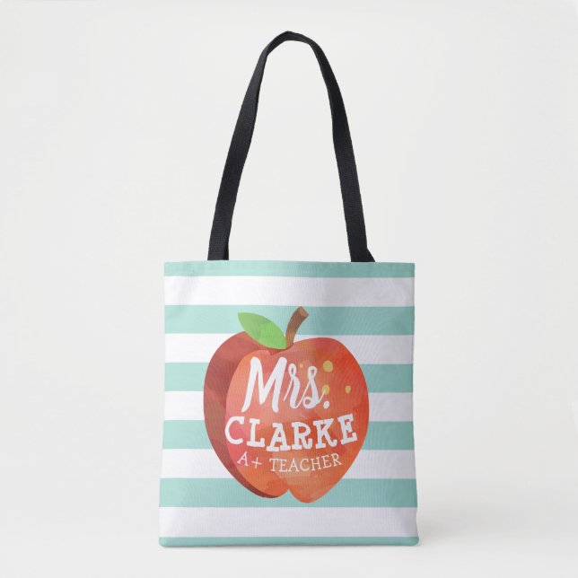 Tote Bag Pomme de l'enseignant | Nom personnalisé (Devant)
