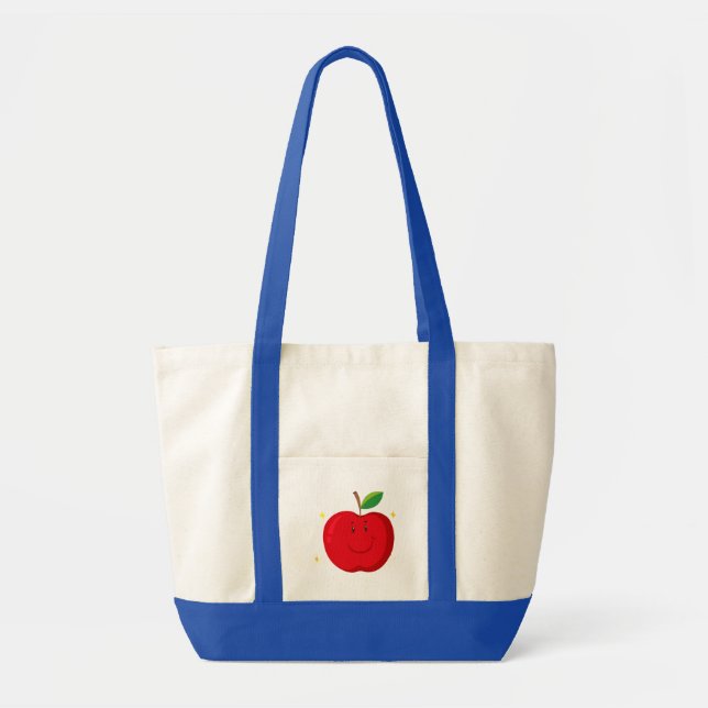 Tote Bag Pomme rouge avec un visage heureux (Devant)