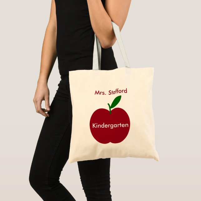 Tote Bag Pomme rouge et verte personnalisée de l'enseignant (Devant (produit))