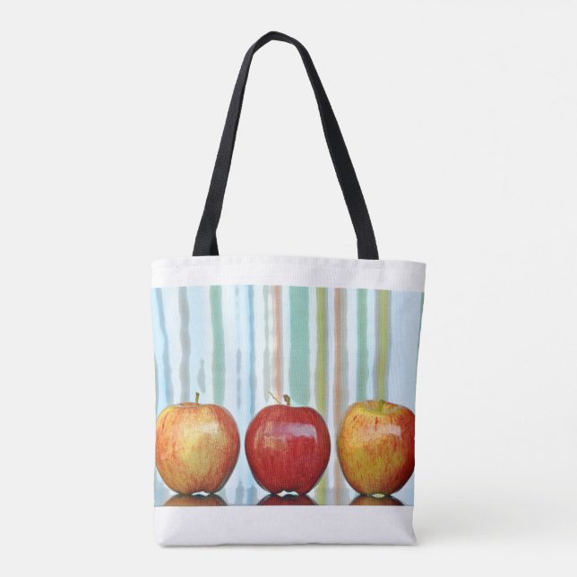 Tote Bag Pommes et marbres avec arrière - plan rayé (Dos)