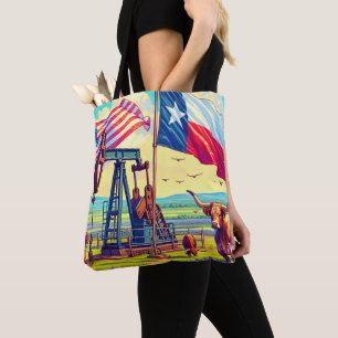 Tote Bag Pompe à huile et bovins Longhorn au Texas
